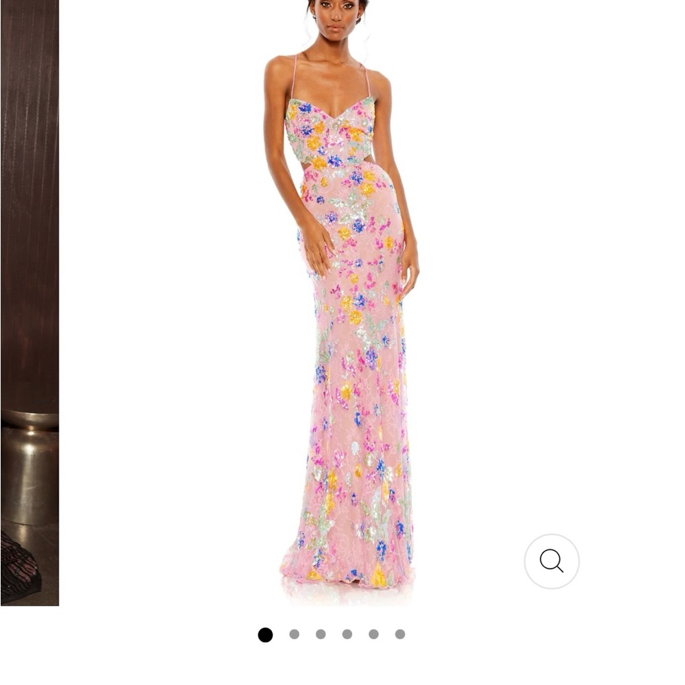 Macduggal Embellished Lace Pink Strappy Column Gown